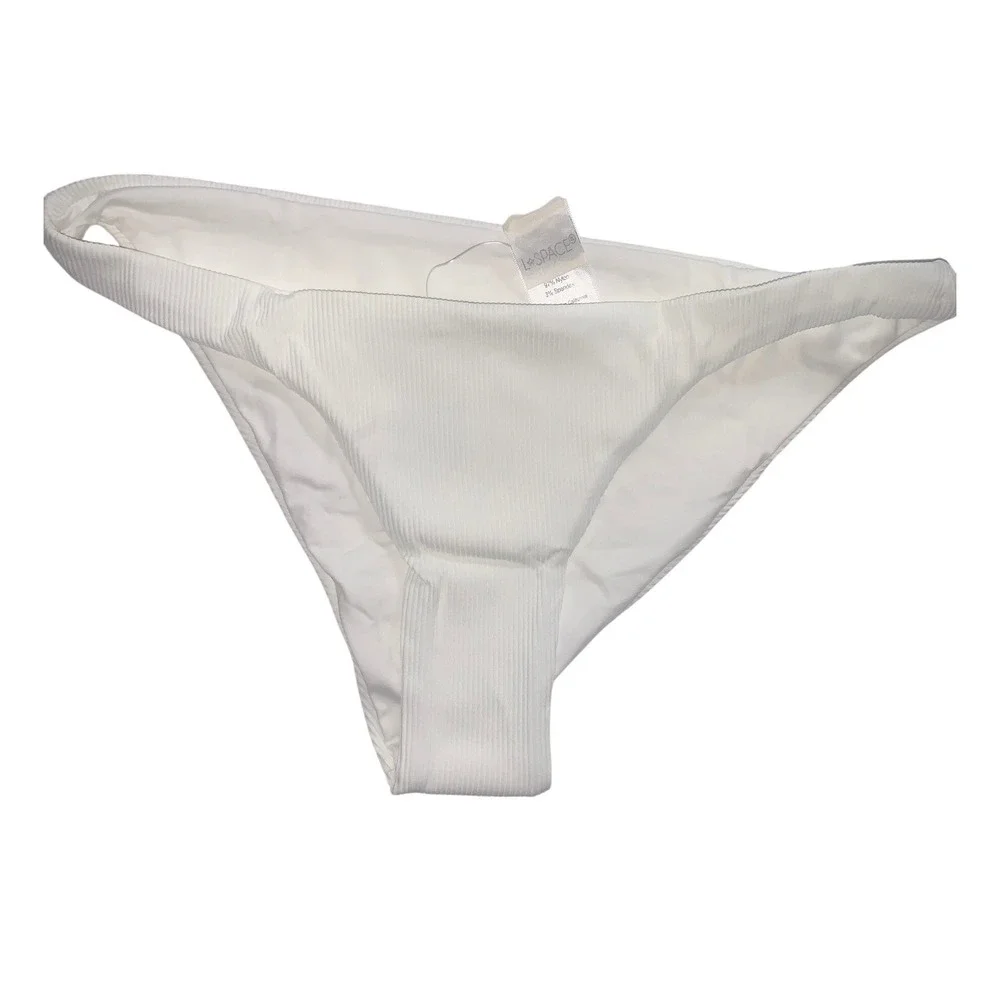 L SPACE Camacho Classic Bikini Bottoms Cream Ribbed High Cut Size S‎